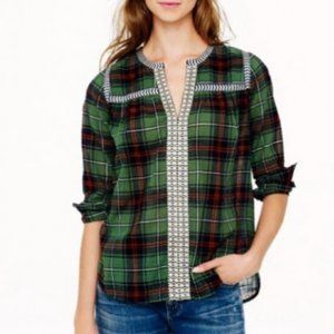 J. Crew | Green & Red Orange Plaid Blouse